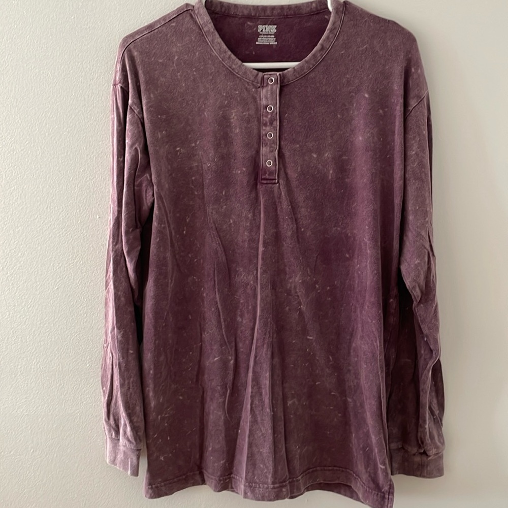 PINK Victoria’s Secret long sleeve shirt. Color Ash Wash plum size small.